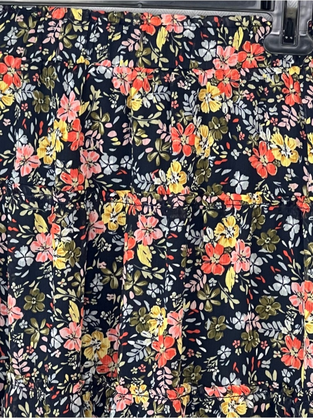 Loft Skirt Floral Tiered Smocked Waist Cottagecore Whimsy Sheer Lined EUC XS 👍 - Picture 3 of 6